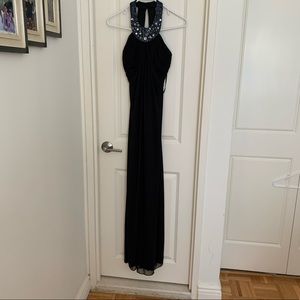 Black gown, halter with beaded detailing